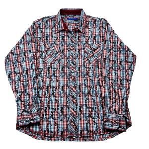 AOP Georg Roth Los Angeles Western Shirt Mens 2XL Plaid Pearl Snap Cowboy Dress
